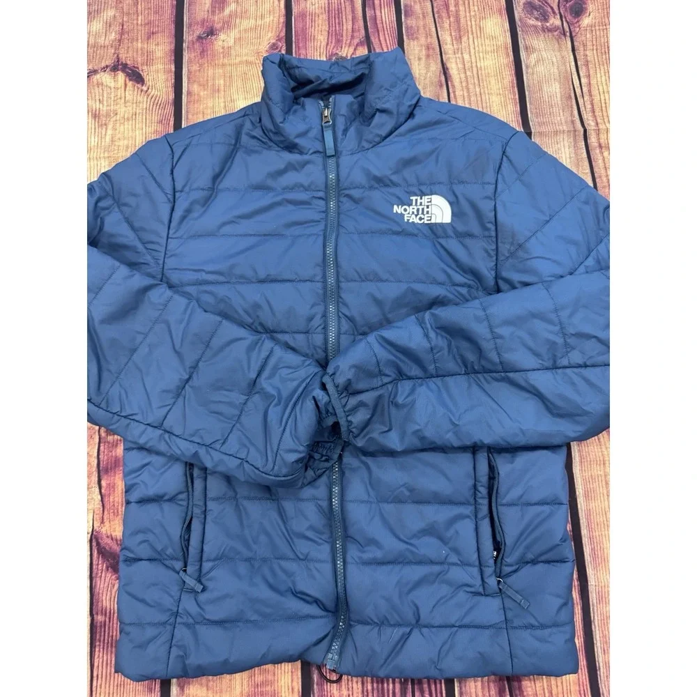 The North Face Men's Blue Full Zip Puffer Jacket Stand-Up Collar Regular Fit S
